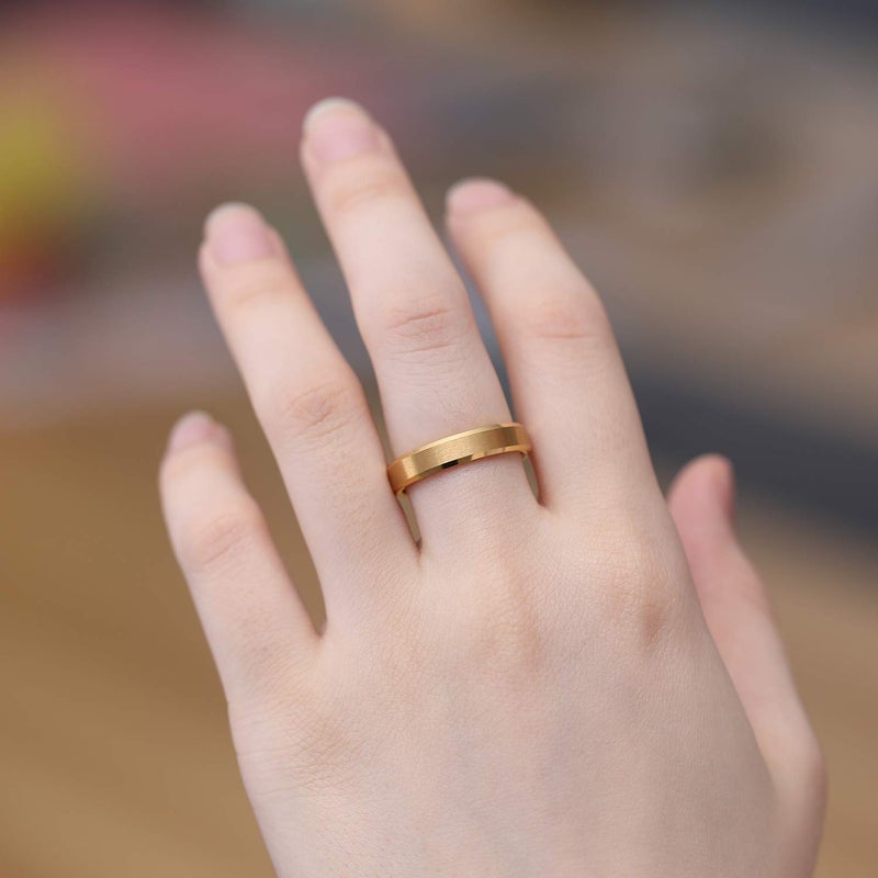 TRUMIUM 4mm Tungsten Rings for Women Men's Wedding Bands 24K Gold Plated Ring Thin Matte Brushed Beveled Edges Size 7 - Image 4